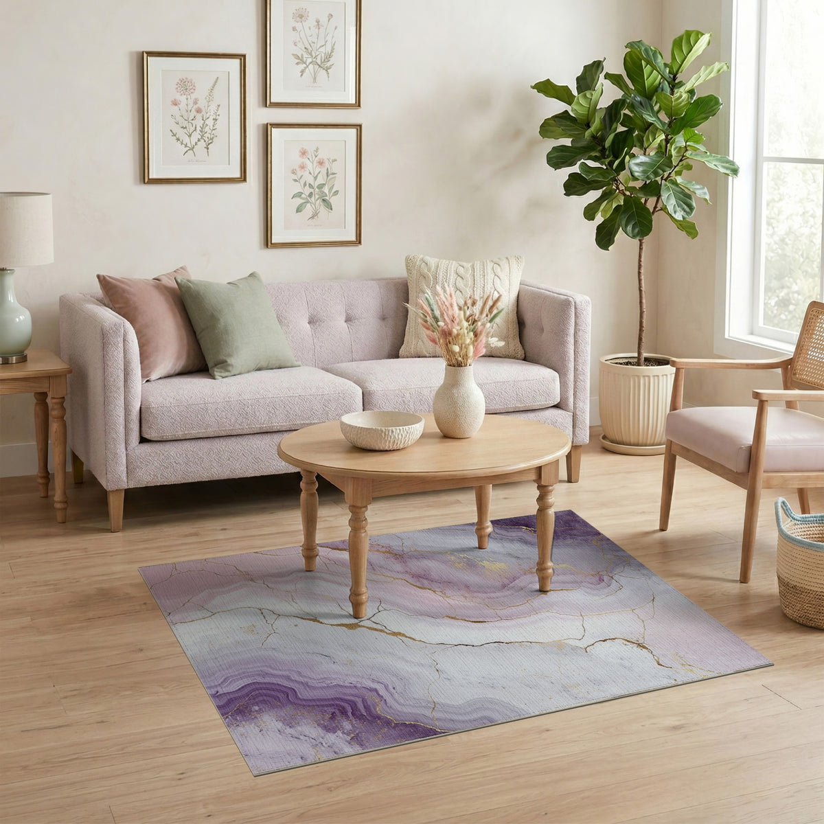 Purple Gold Marble Abstract Area Rug