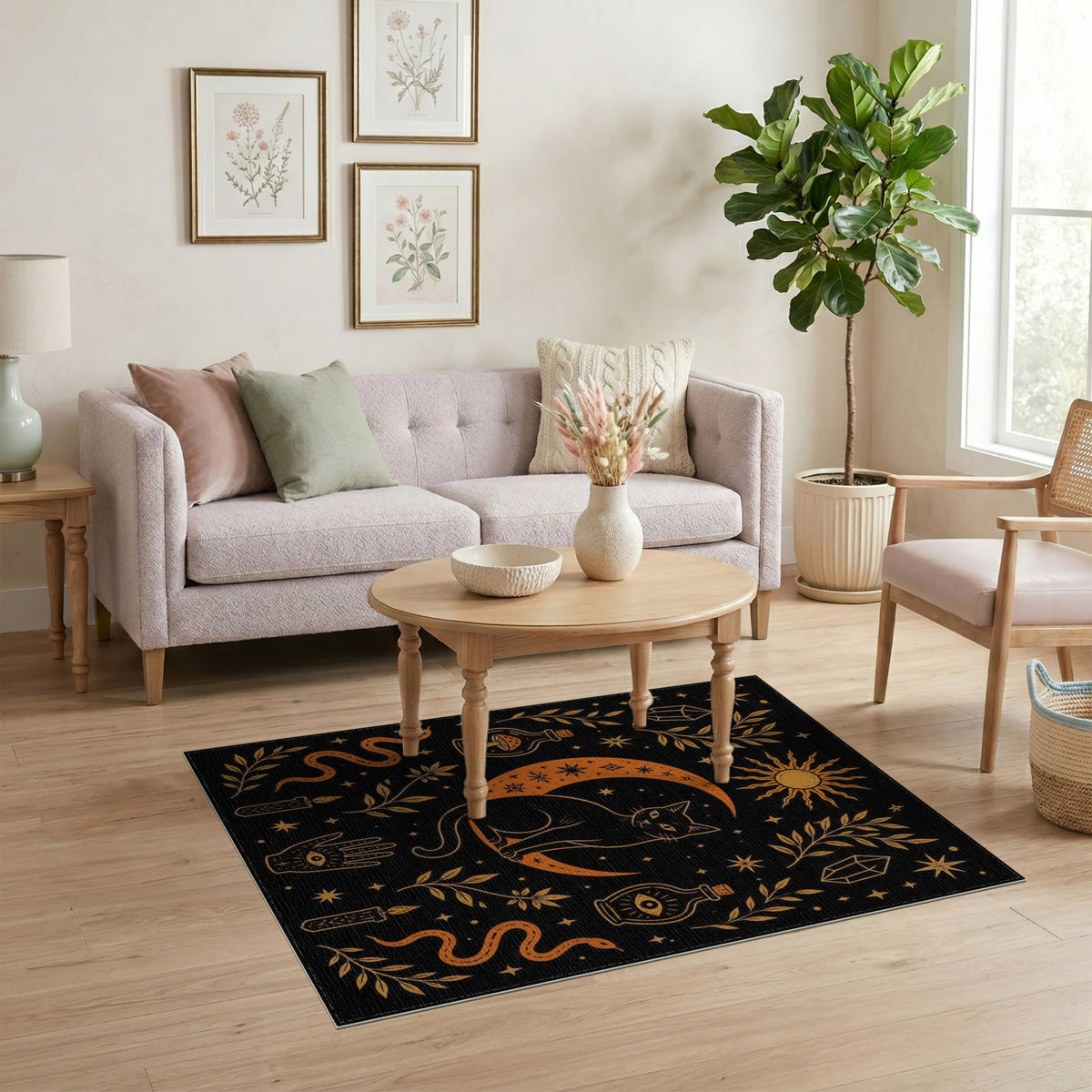 Mystical Cat Crescent Moon Area Rug
