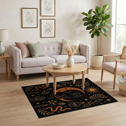 Mystical Cat Crescent Moon Area Rug