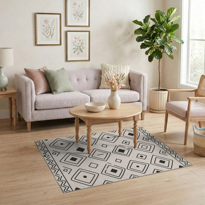 Black White Tribal Diamond Area Rug