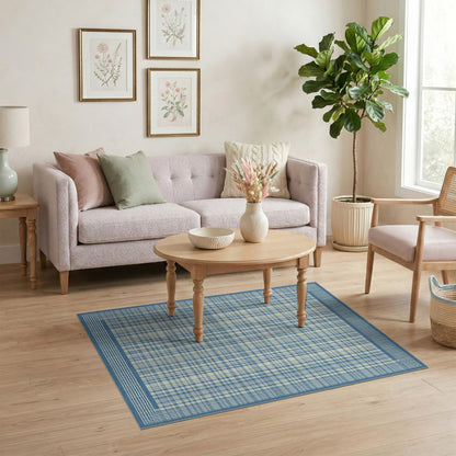 Blue Plaid Bordered Area Rug