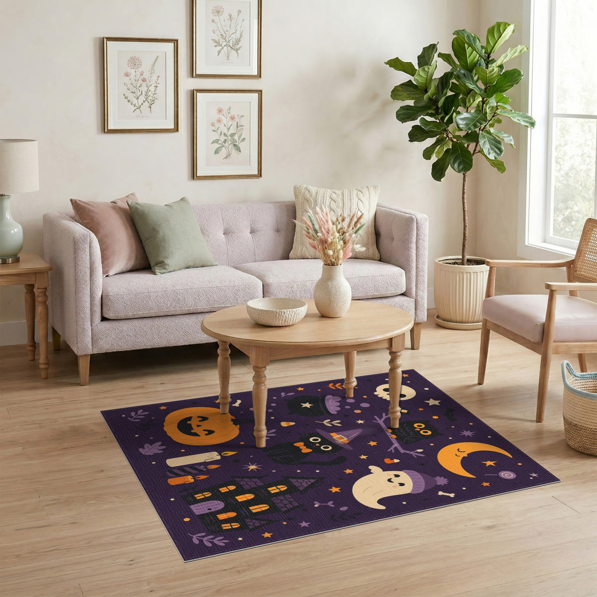 Cute Halloween Purple Kids Cartoon Area Rug