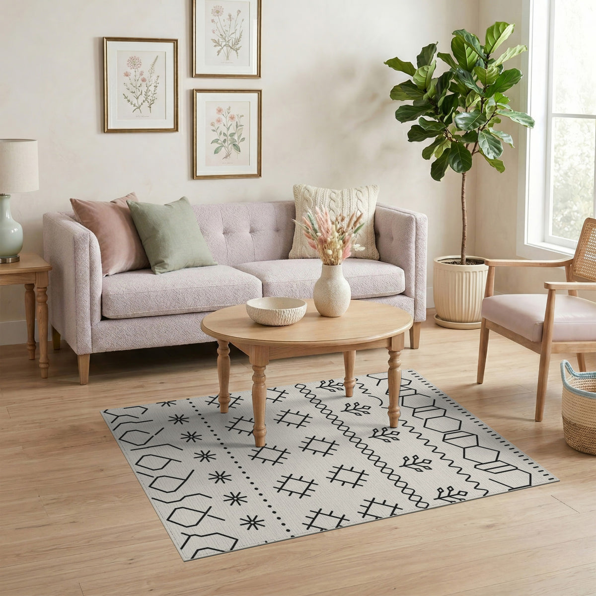 Black White Heritage Tribal Area Rug