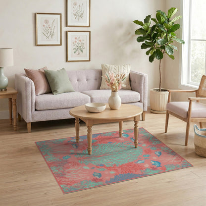Coastal Beach Pink Coral Reef Coastal Area Rug
