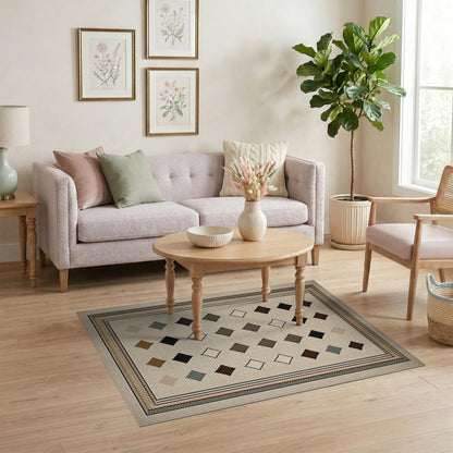 Beige Geometric Diamond Area Rug