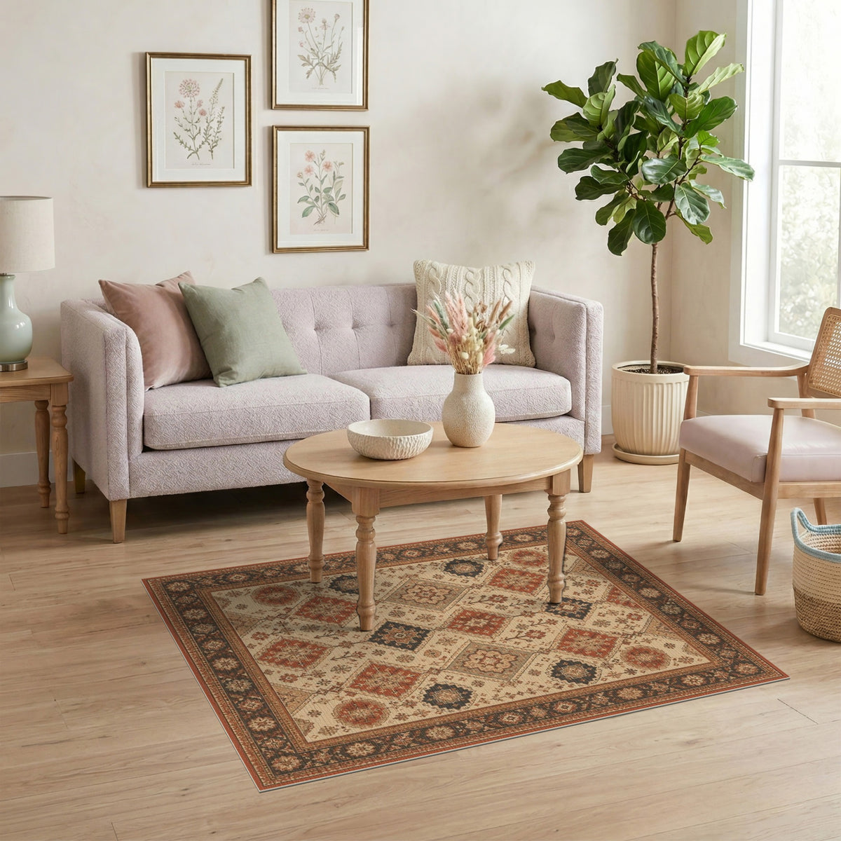 Brown and Tan Traditional Persian Red Medallion Area Rug