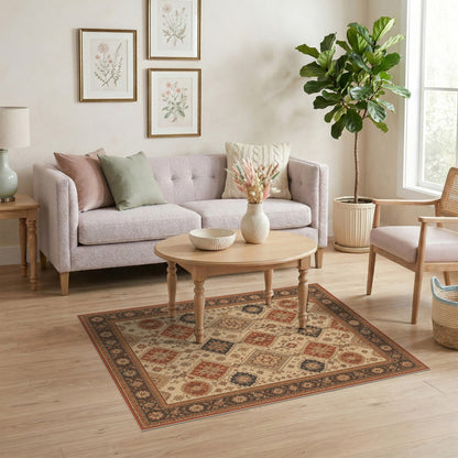 Brown and Tan Traditional Persian Red Medallion Area Rug