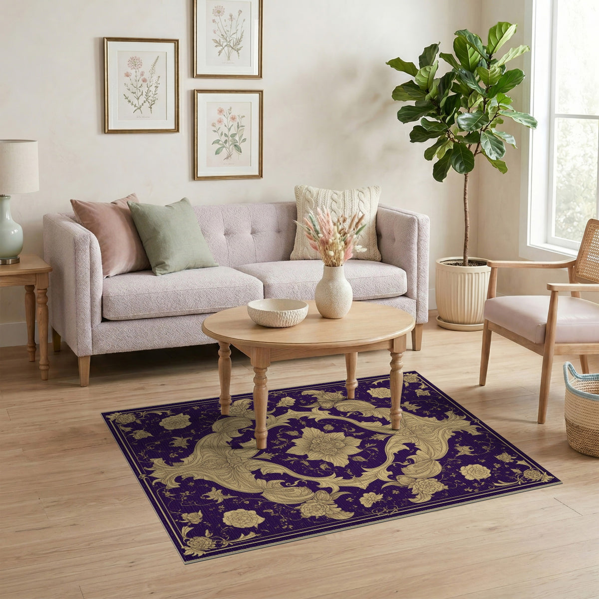 Purple Floral Vintage Area Rug
