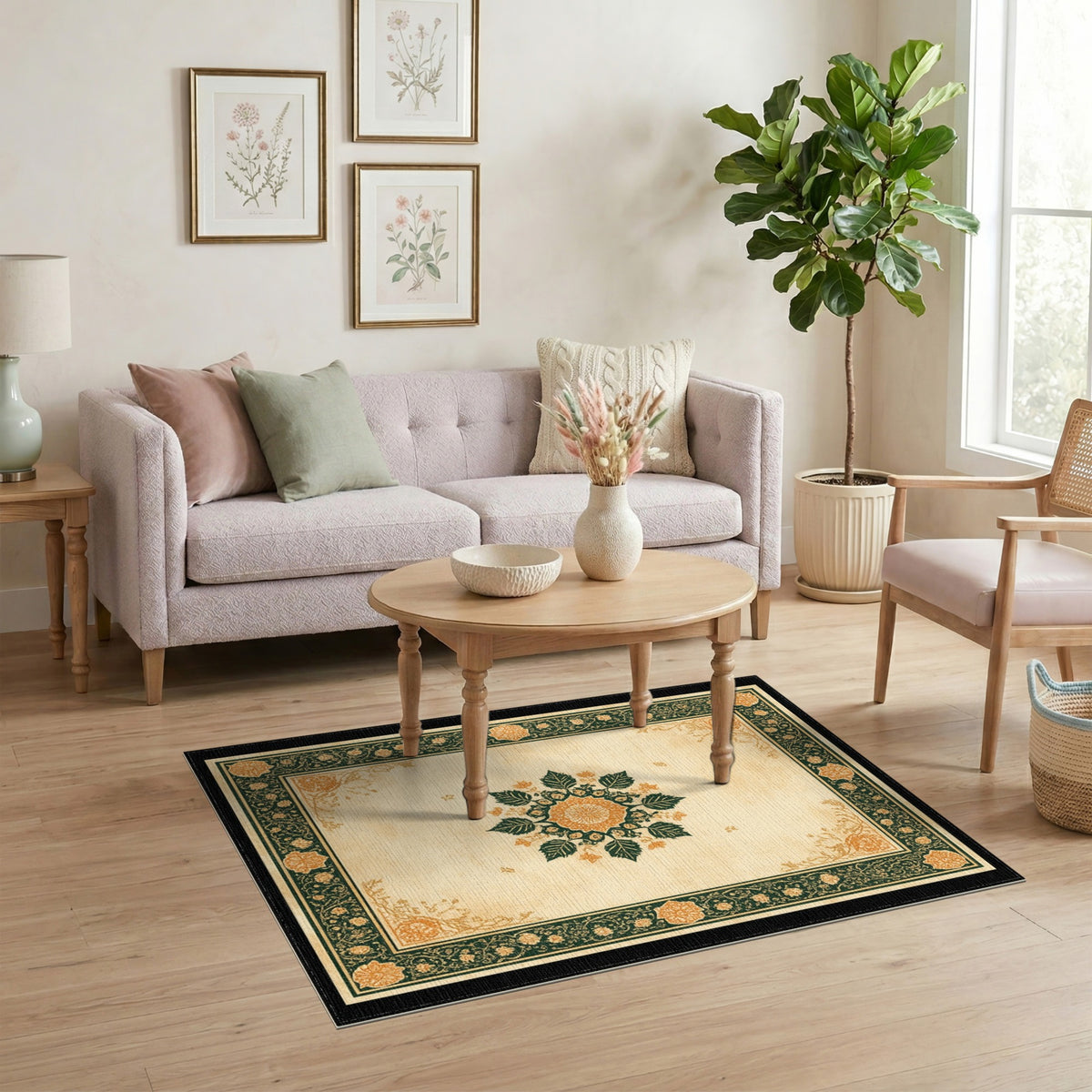 Floral Vintage Floral Medallion Beige Area Rug