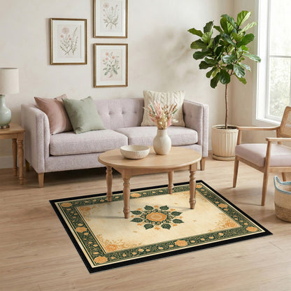 Floral Vintage Floral Medallion Beige Area Rug