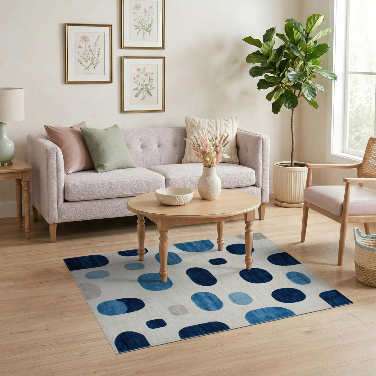 Geometric Modern Blue and Teal Blue Abstract Geometric Area Rug