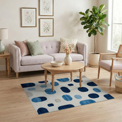 Geometric Modern Blue and Teal Blue Abstract Geometric Area Rug