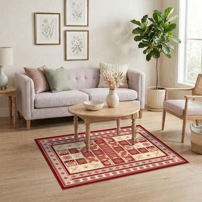 Red Snowflake Geometric Area Rug