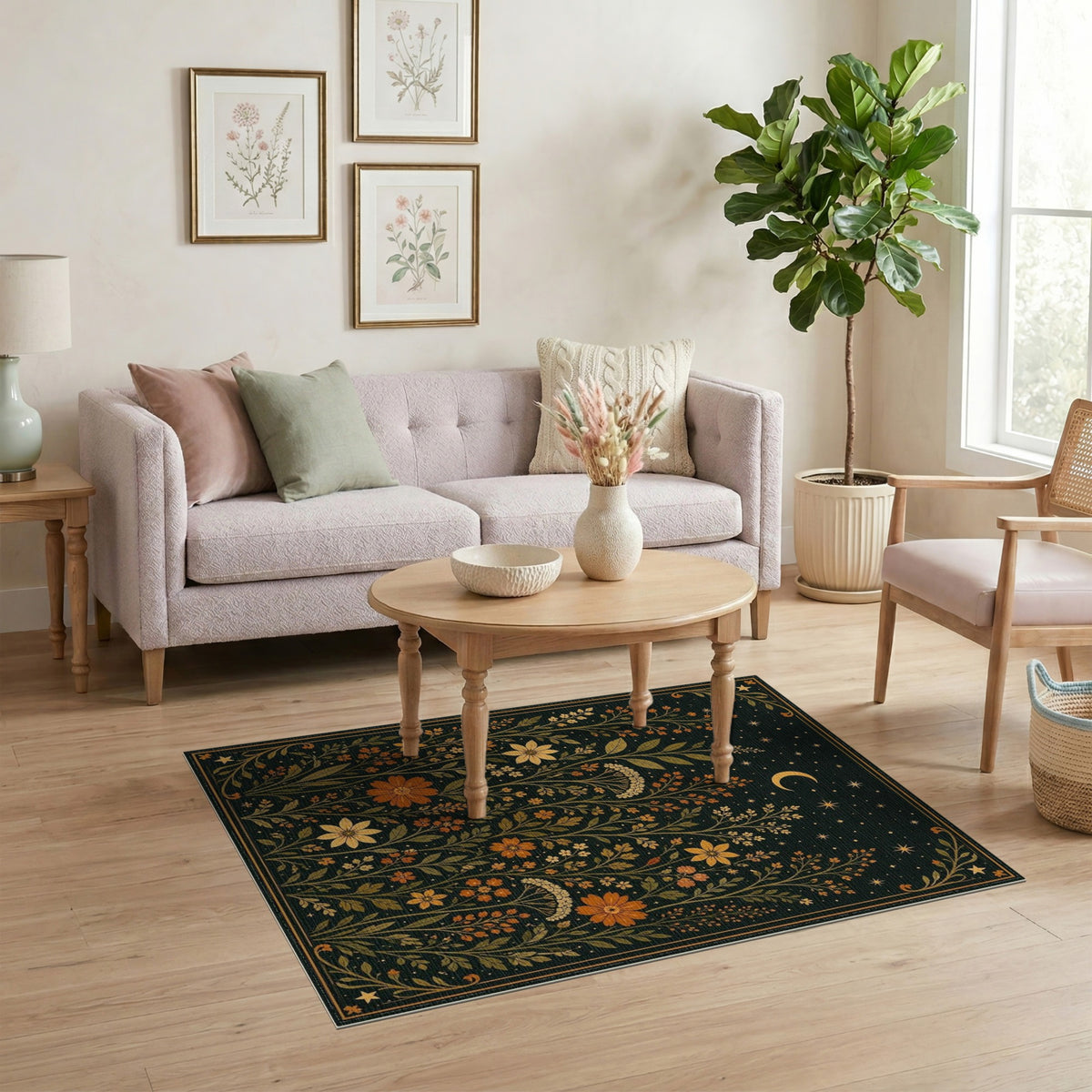 Multi-color and Patterns Celestial Floral Gold Area Rug