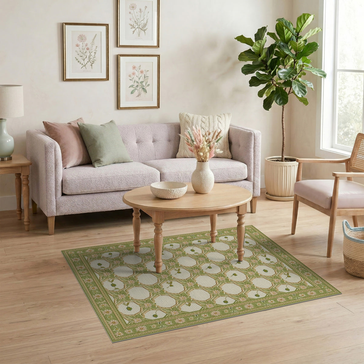Green Floral Vintage Area Rug
