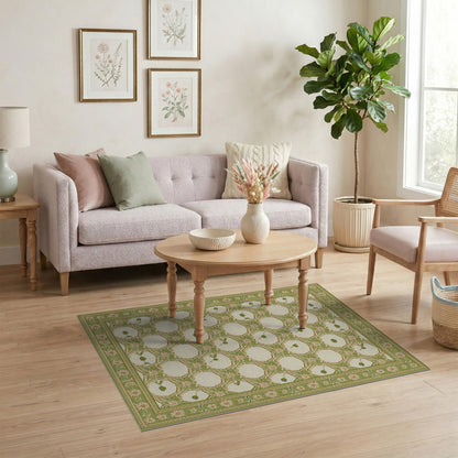 Green Floral Vintage Area Rug