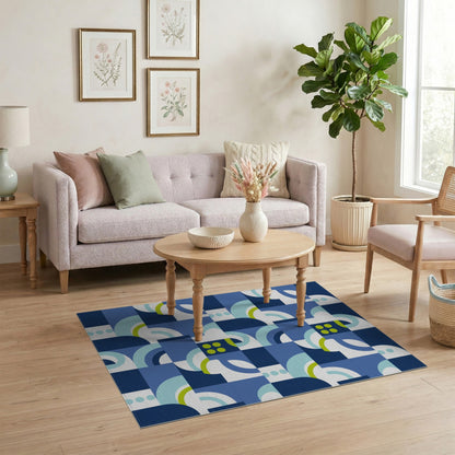 Geometric Modern Blue Teal Geometric Swirl Area Rug