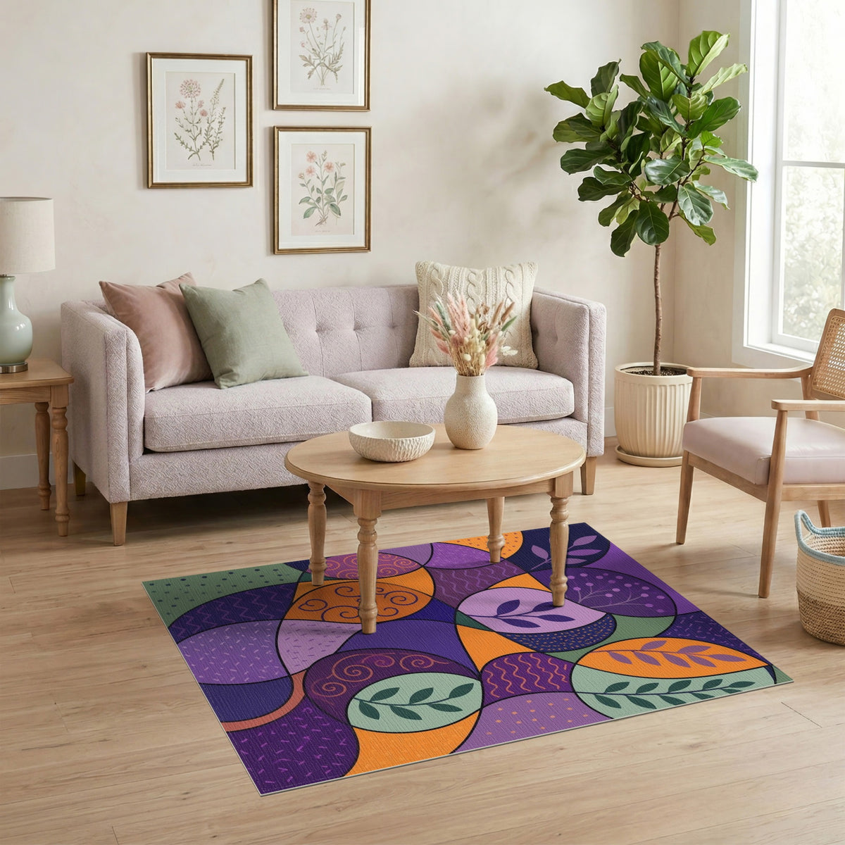 Vibrant Purple Abstract Leaf Area Rug