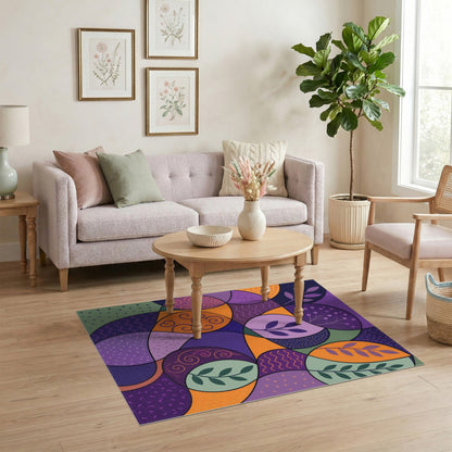 Vibrant Purple Abstract Leaf Area Rug