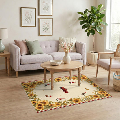 Sunflower Gnome Red Truck Beige Area Rug
