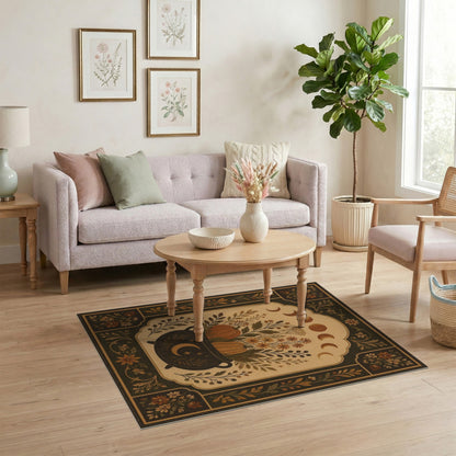 Vintage Cauldron Pumpkin Floral Area Rug
