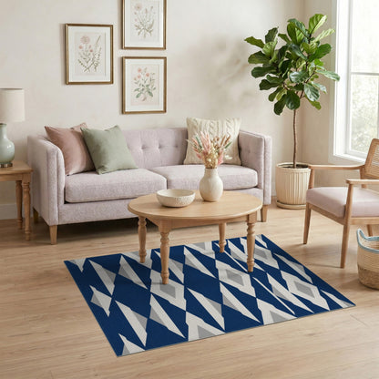 Navy Blue Geometric Diamond Blue and Teal Area Rug