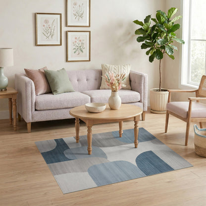 Blue Teal Abstract Circle Area Rug
