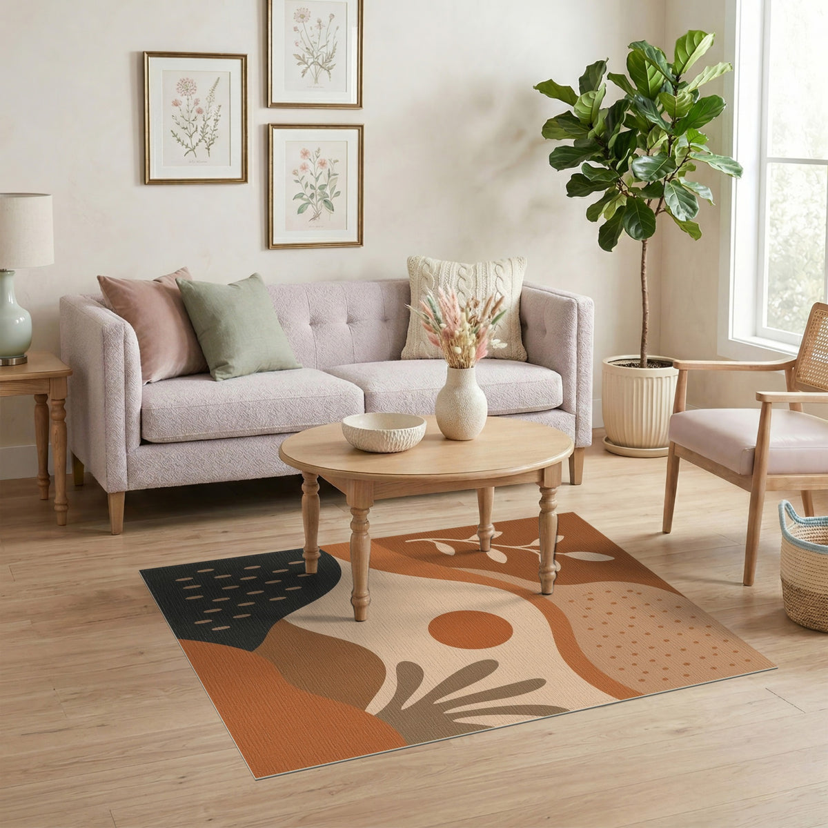 Earthy Brown Abstract Botanical Area Rug