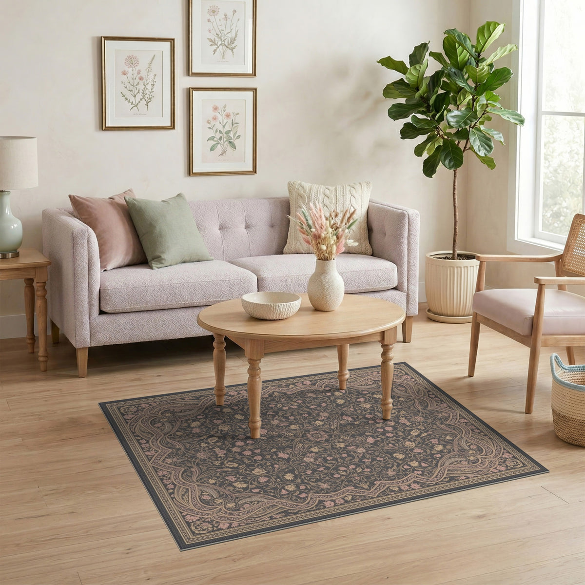 ODIKA Grey Traditional Persian Floral Area Rug