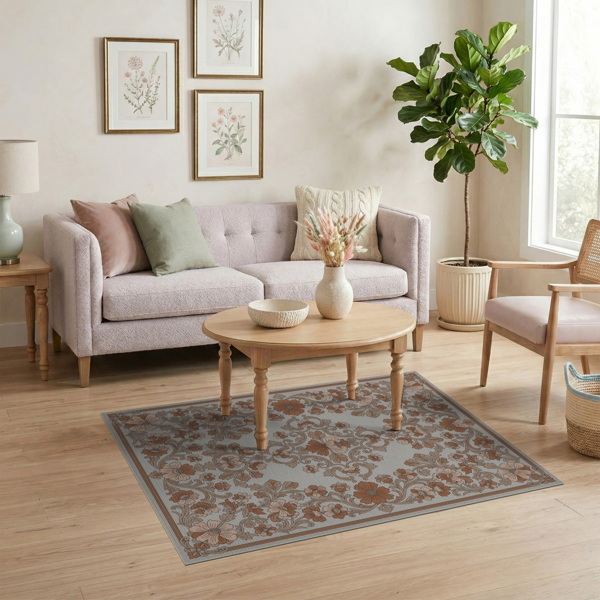 Brown Floral Vintage Washable Area Rug
