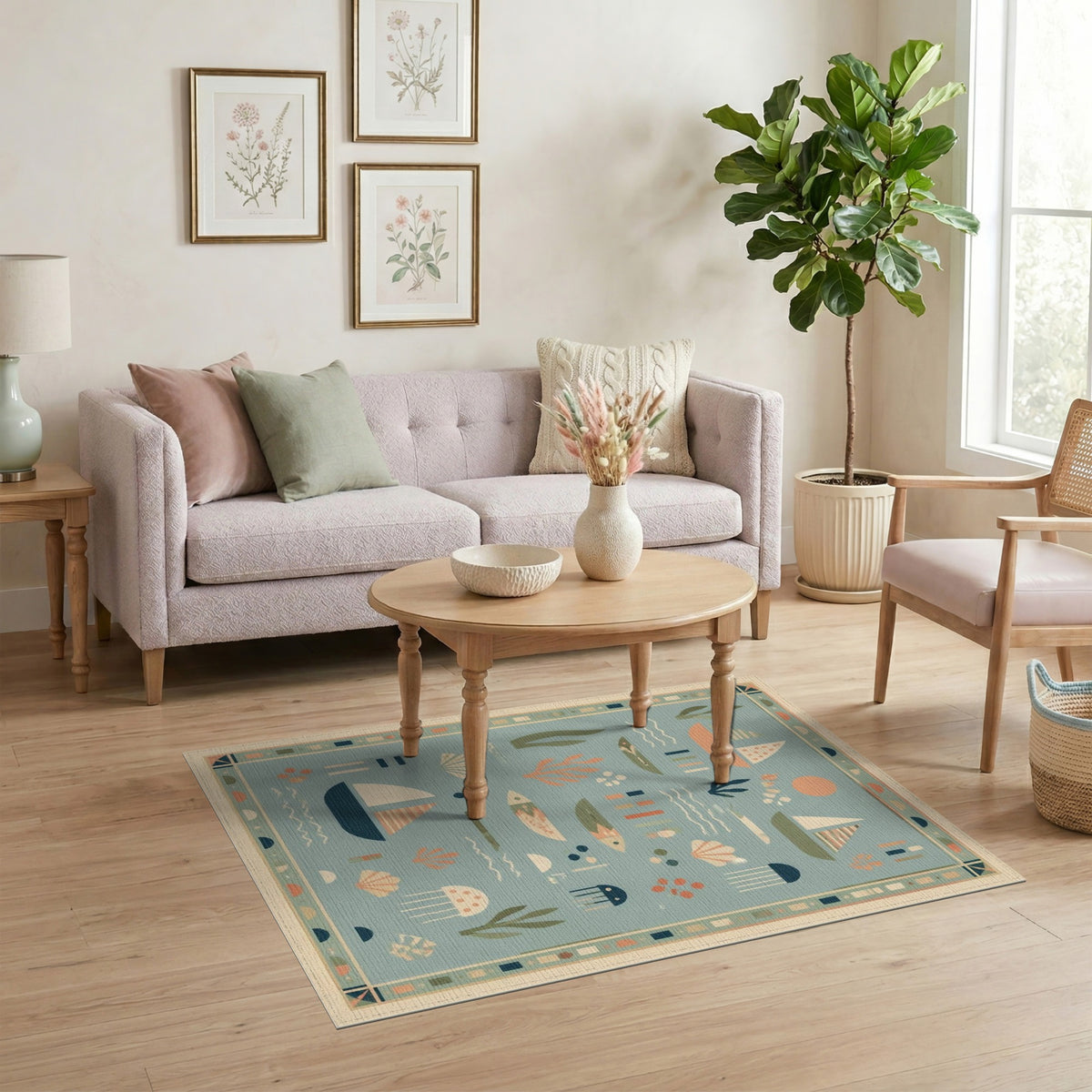 Blue Coastal Sailboats Area Rug