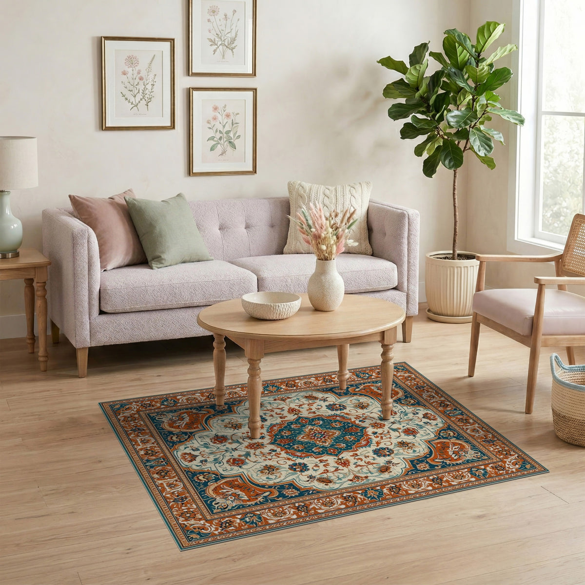 Floral Blue Teal Persian Floral Area Rug