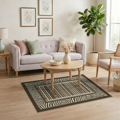 Brown Zebra Border Geometric Striped Area Rug