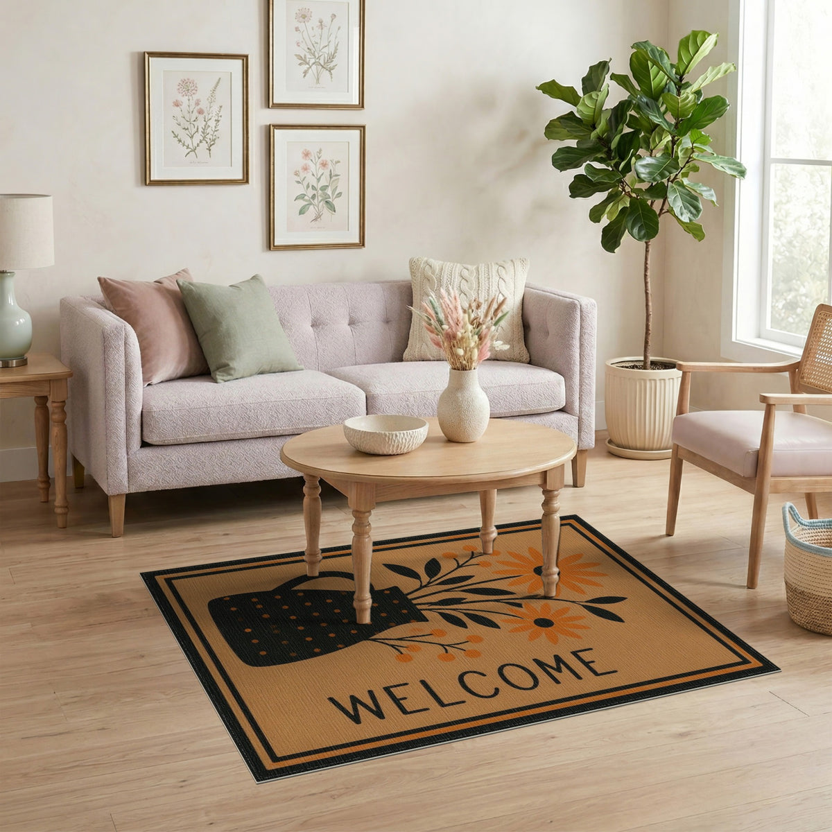 Orange Daisy Pitcher Welcome Area Rug