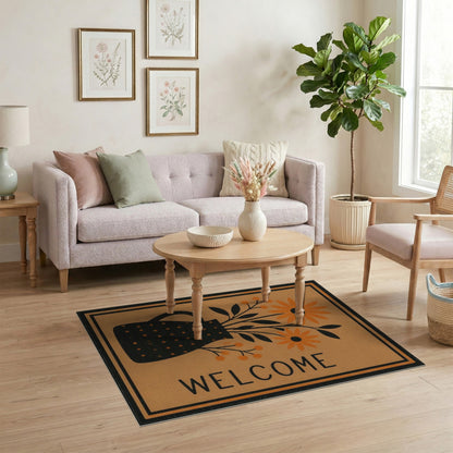 Orange Daisy Pitcher Welcome Area Rug