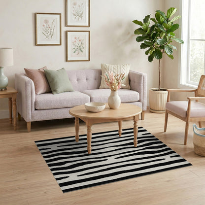 Geometric Modern Black and White Black White Wavy Stripe Area Rug