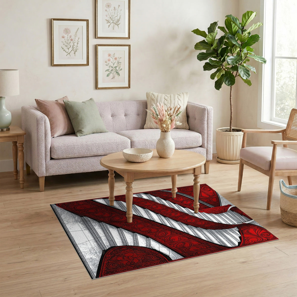 Red Ornate Staircase Area Rug