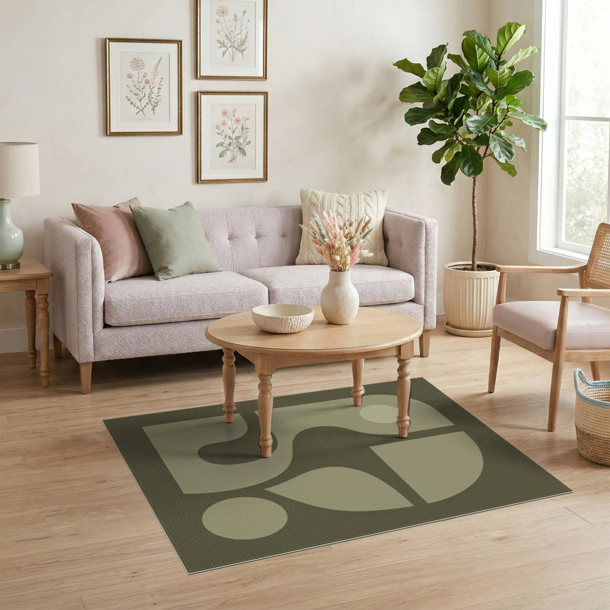 Olive Green Abstract Area Rug