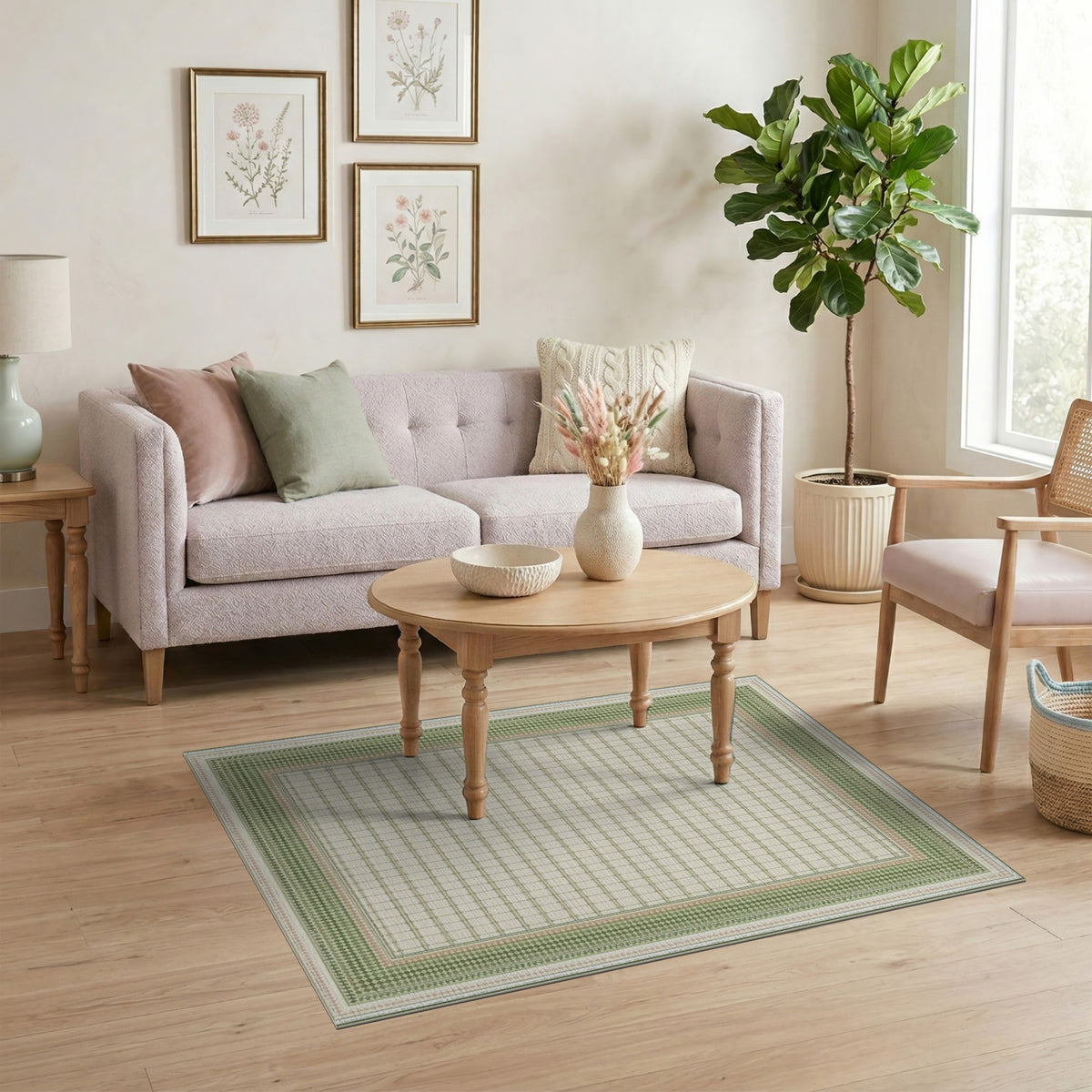Green Geometric Lattice Border Area Rug