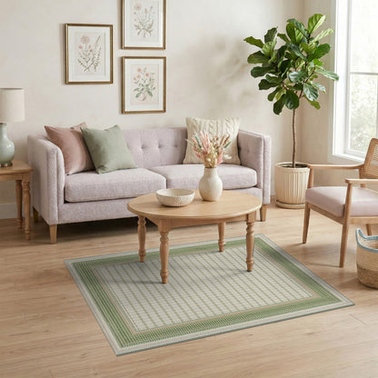 Green Geometric Lattice Border Area Rug