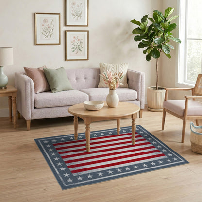 Multi-color and Patterns Distressed Patriotic American Flag Area Rug