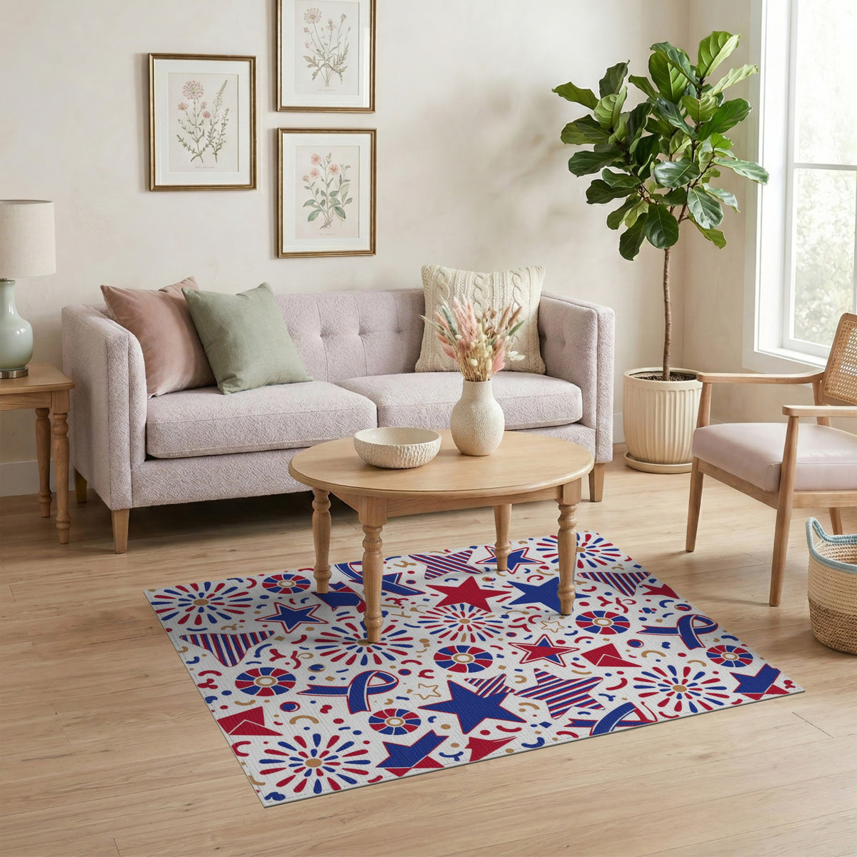 Patriotic Stars and Fireworks Area Rug