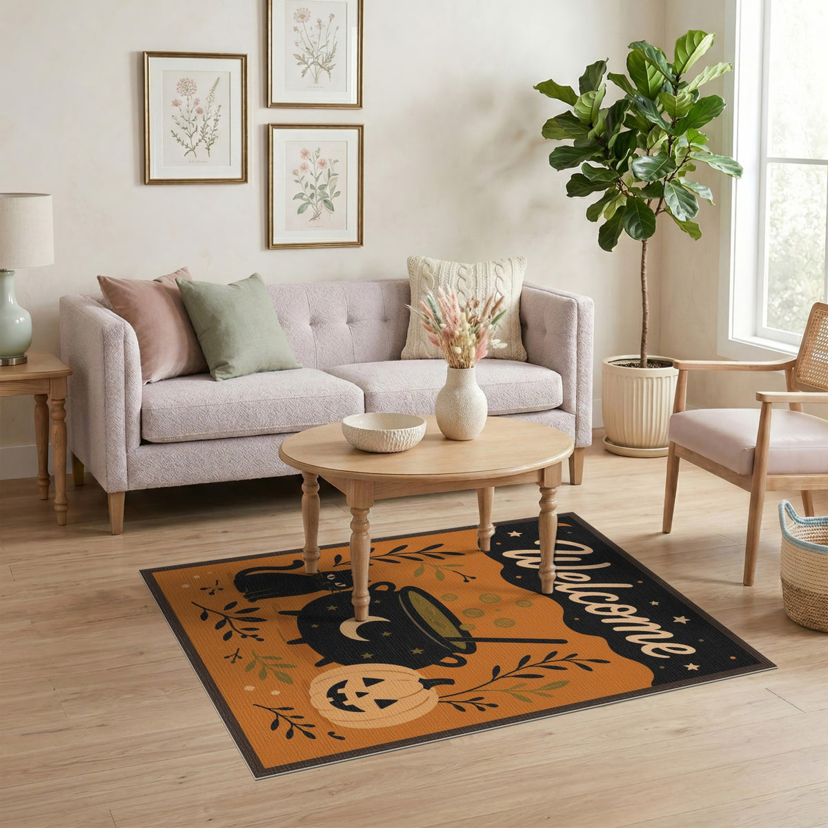 Halloween Welcome Black Cat Cauldron Rug