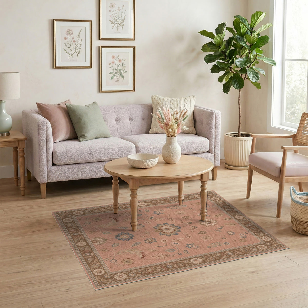 Dusty Rose Floral Vintage Area Rug