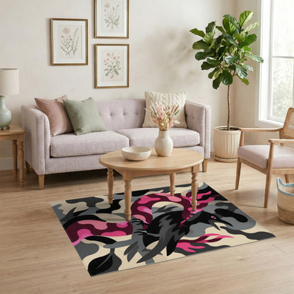Pink Serpent Raven Abstract Area Rug