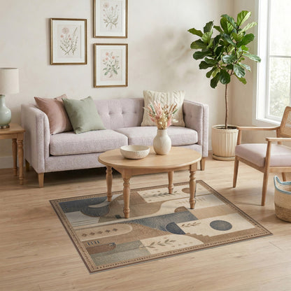 Abstract Geometric Modern Abstract Geometric Brown Tan Area Rug