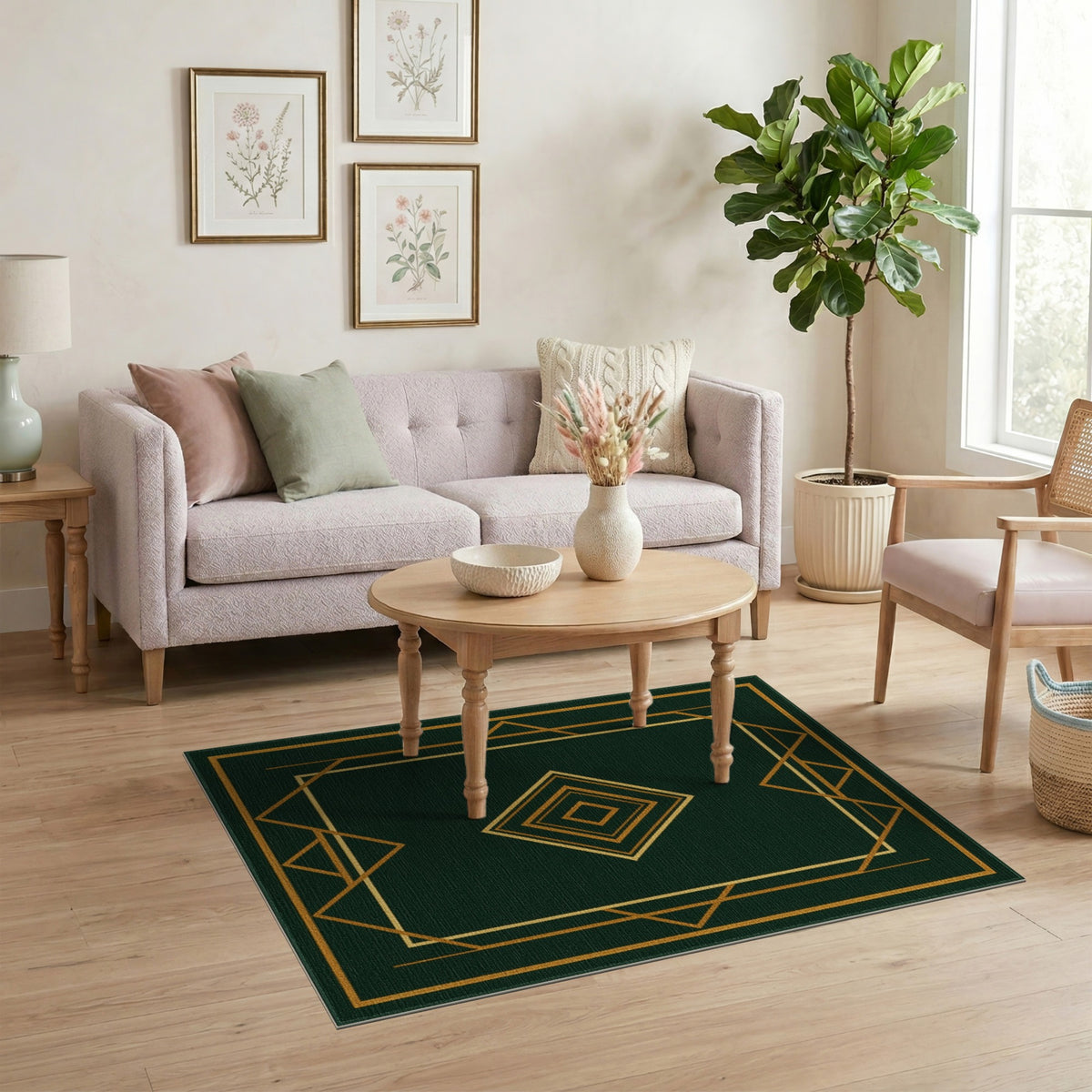 Geometric Modern Green Gold Geometric Area Rug