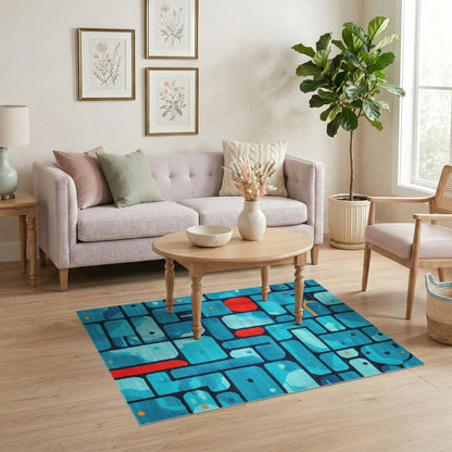 Blue Teal Geometric No. 6 Area Rug
