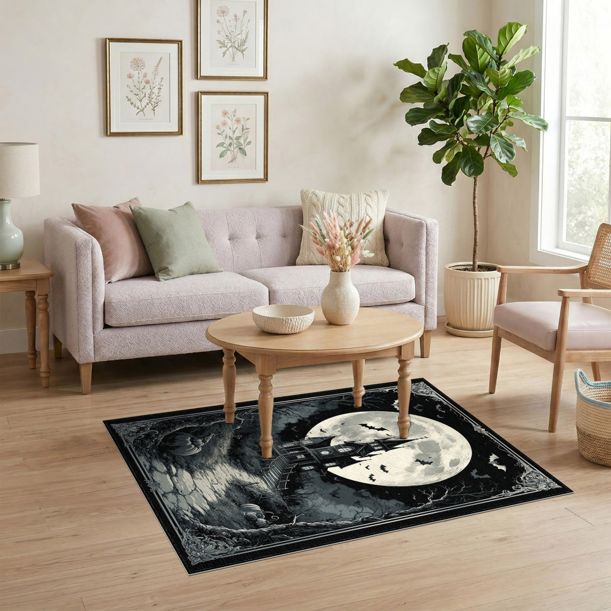 Haunted Mansion Black White Washable Area Rug