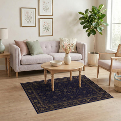 Blue and Teal Navy Gold Floral Persian Area Rug
